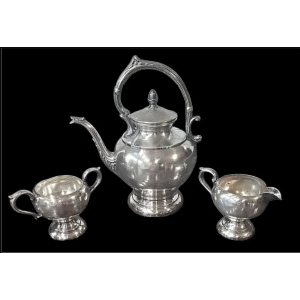 Arts Co SPC Antique Silver Plate 3 Pc Tea Coffee Set Ornate Victorian Style